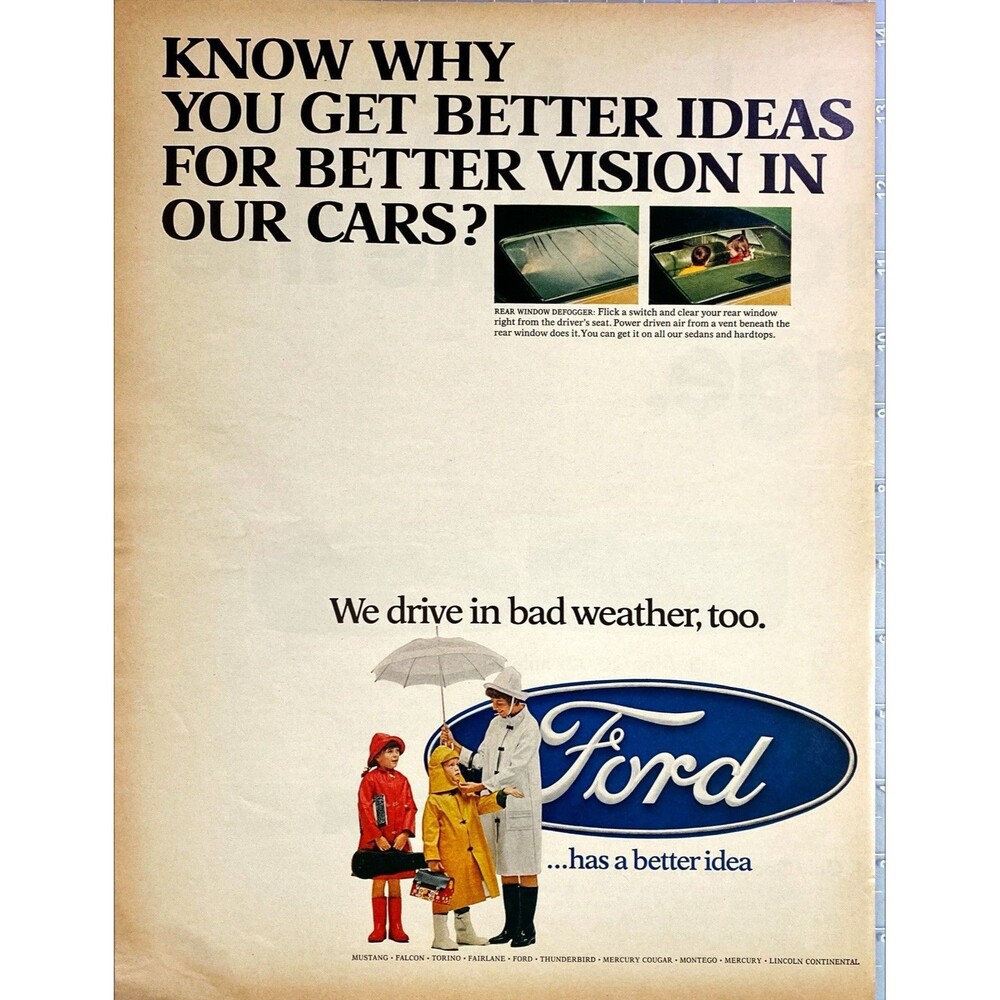 Ford "We Drive in Bad Weather, too" Vintage Print Ad 1968